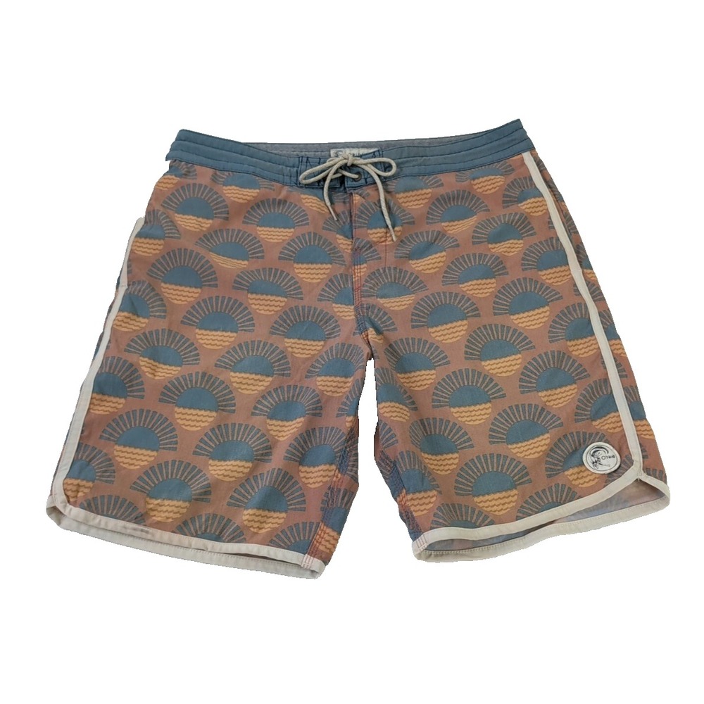 O'Neill Horizon Board Shorts Mens 33 Brown Blue Swim Surf Beach Vacation Pool
